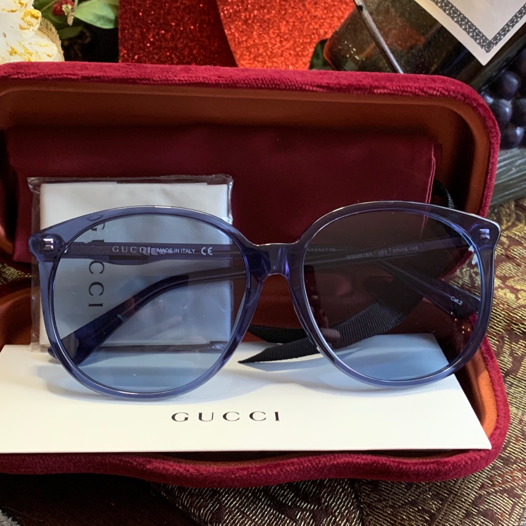 Auth.Gucci 57 Square Transparent Acetate Logo Unisex Sunglasses